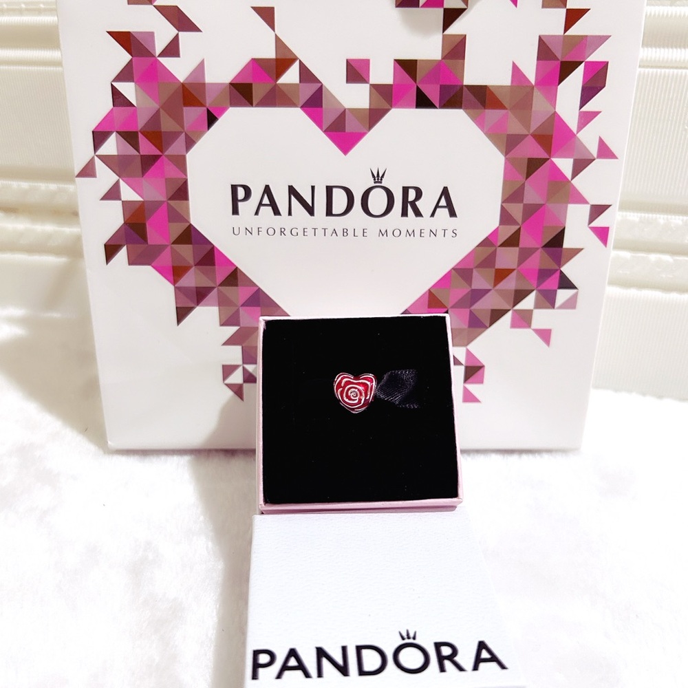 Pandora Red Rose Heart Charm w/box - Picture 10 of 11